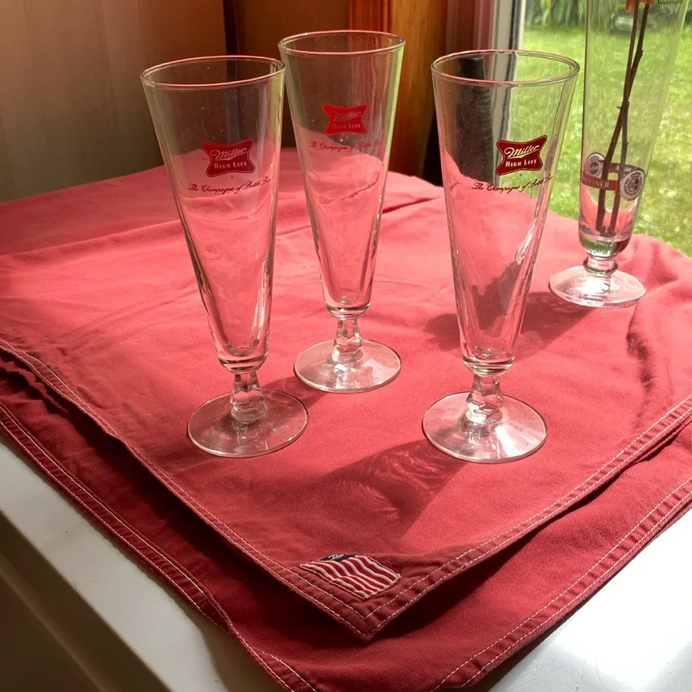 🍻 Vintage Miller High Life BEER DRINKING GLASSES Set Of THREE
